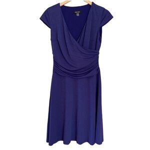 Wrap Dress Fit Flare Bright Blue Size 4 Small Knee Length Short Sleeve V Neck